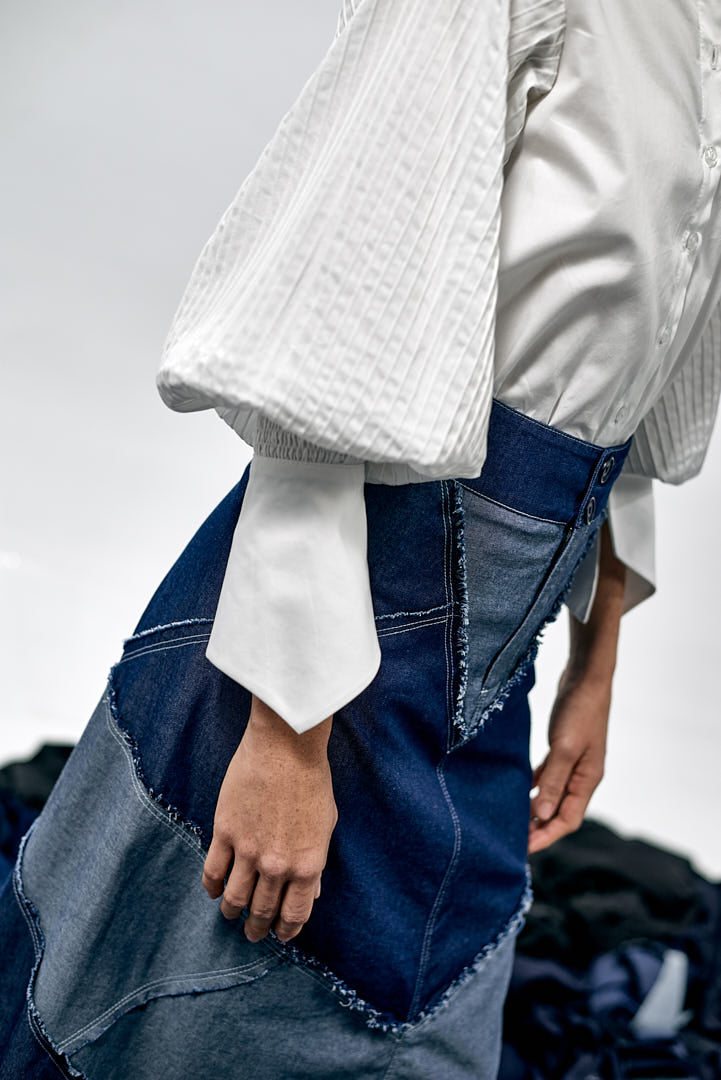 FALDA CORTES DENIM AZUL