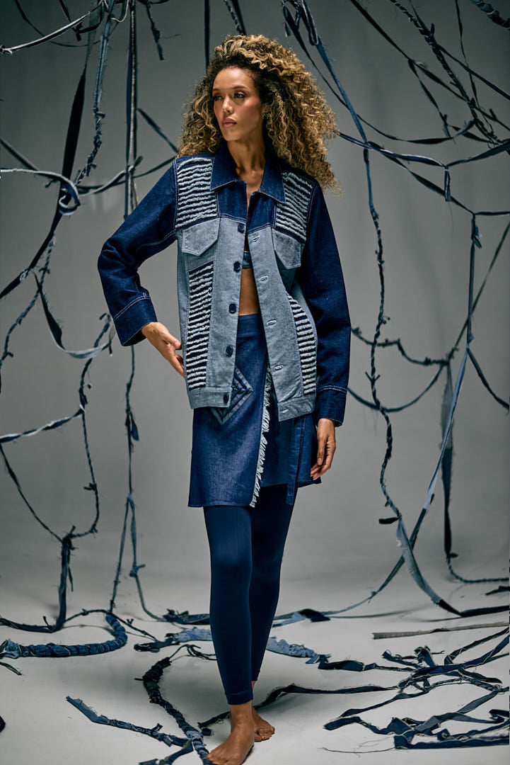 FALDA WRAP ESPIRALES DENIM CORTA AZUL