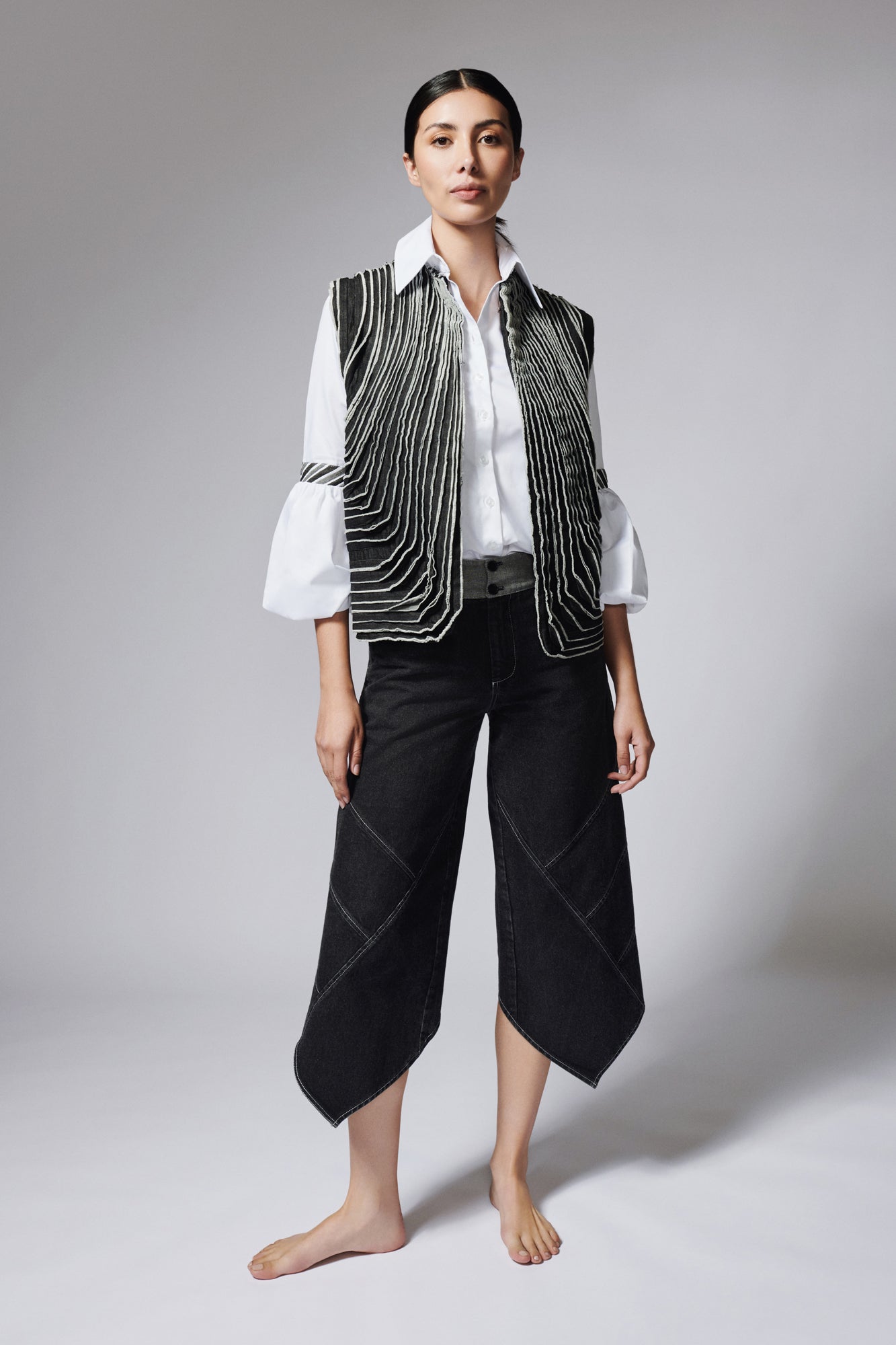 Chaleco Tiras Denim Negro