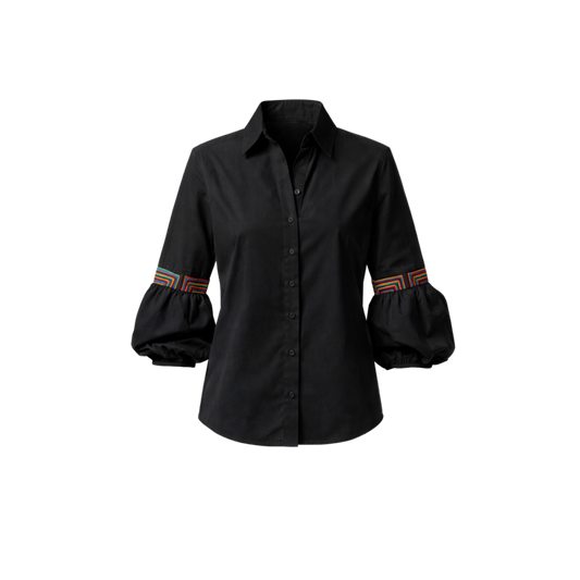 Camisa Mangas Globo Mola Negra