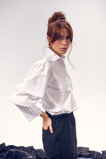 CAMISA MEDIA MANGA ALFORZAS BLANCA