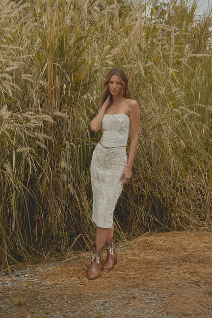 Falda Pitillo Tiras Denim Marfil