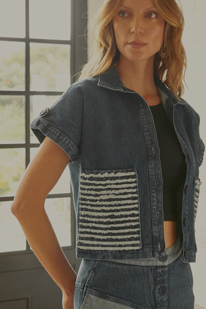 Camisa Bolsillo Tiras Denim