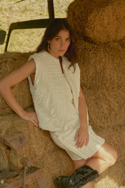 Chaleco Tiras Denim Marfil