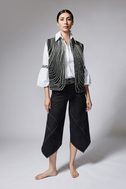 Chaleco Tiras Denim Negro